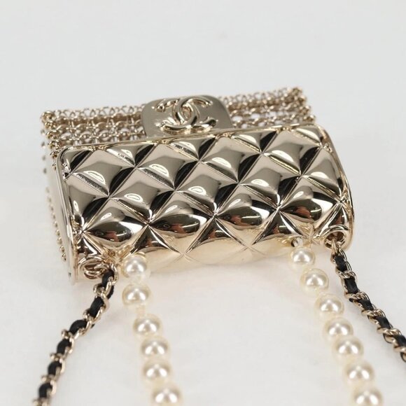 CHANEL Matelasse 2021S Pearl Necklace Metal Gold tone CC Auth 131853SM - Picture 7 of 16